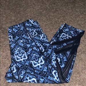 Ruby Ribbon Sheer Panel Crop Leggings Blue Tile